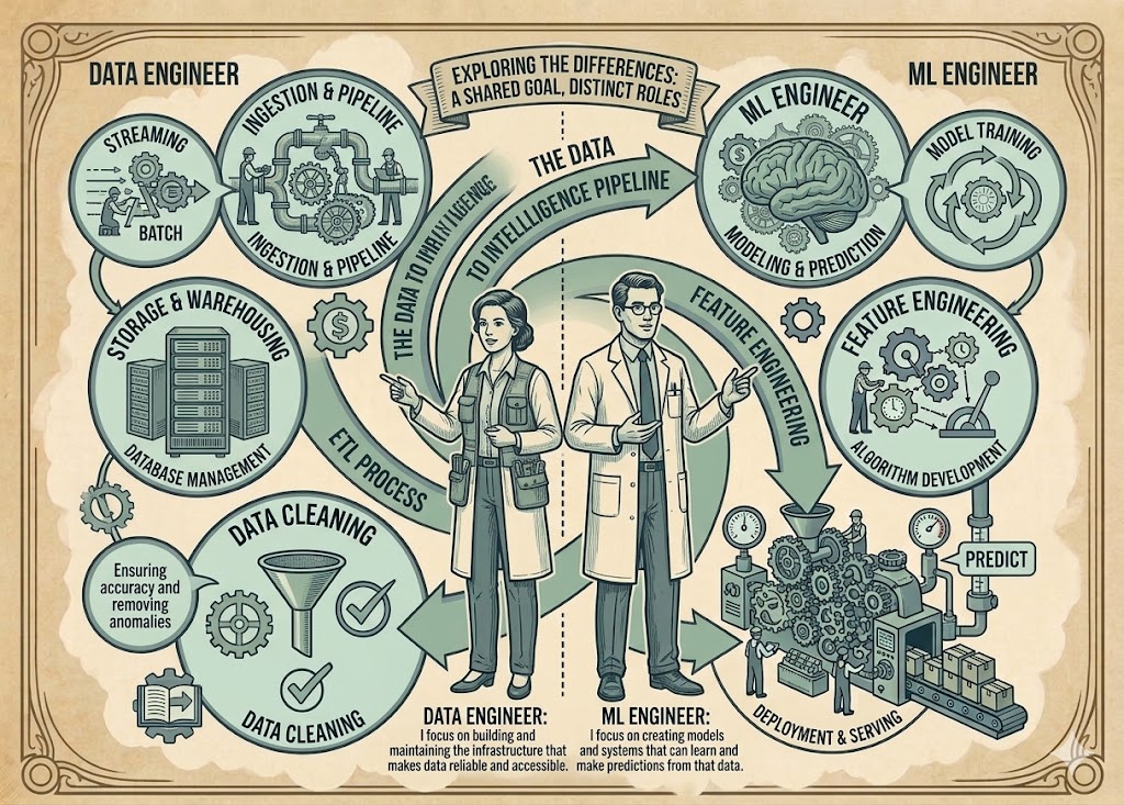 What is a difference between a data engineer and ML engineer