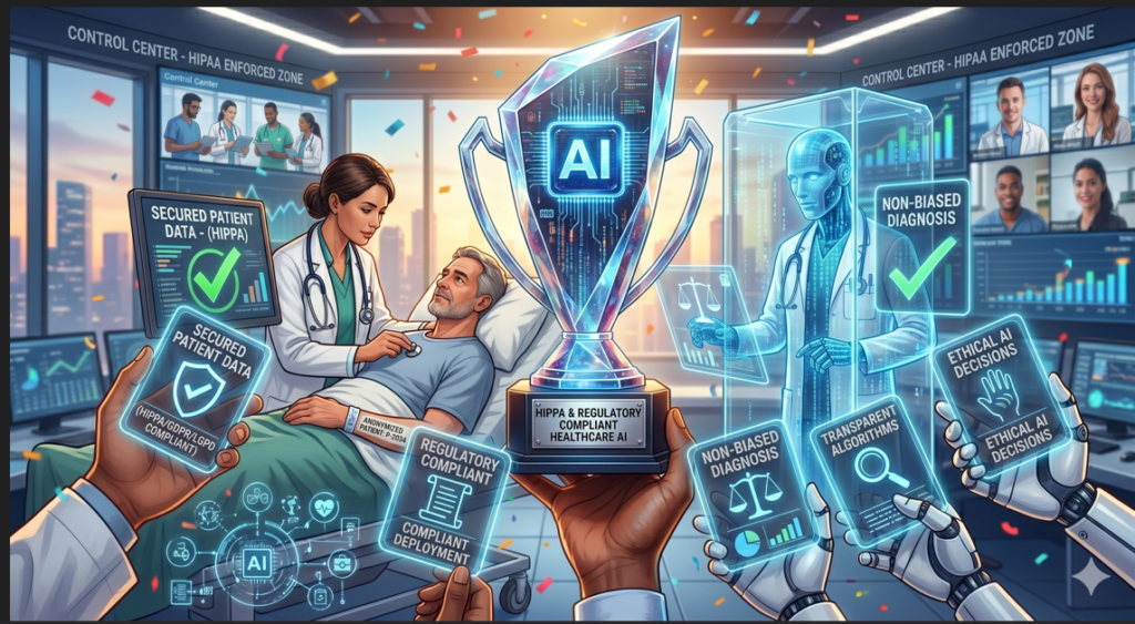 Implementing AI for healthcare, how would you be compliant with HIPPA and other legislative requirements.